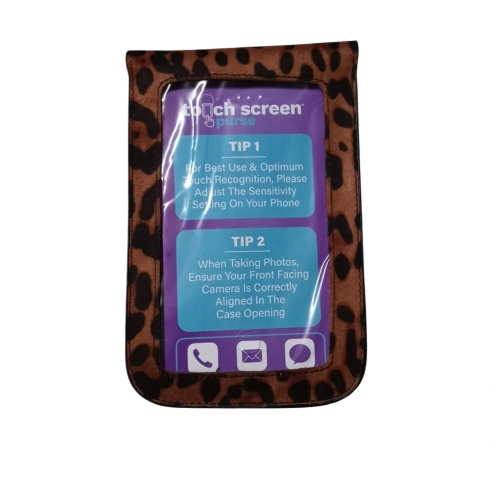 Touch Screen Phone Purse in Black with Leopard Print Flap NEW!